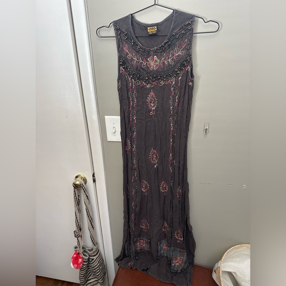 Embroidered Black and Pink Dress
